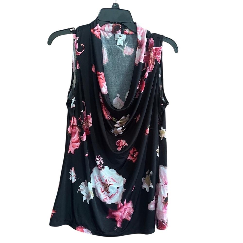 Worthington Women's Sleeveless‎ Floral Cowl Neck Blouse Top - Size L